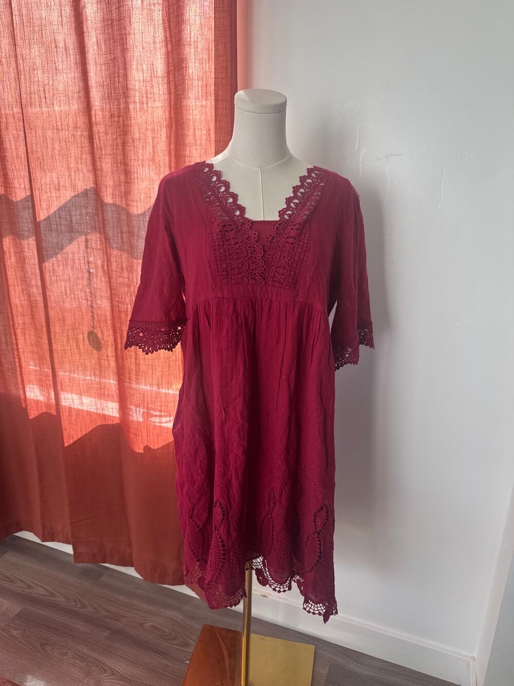 NWT Sundance Nahla Embroidered Sundress Modest Maroon Boho Bohemian